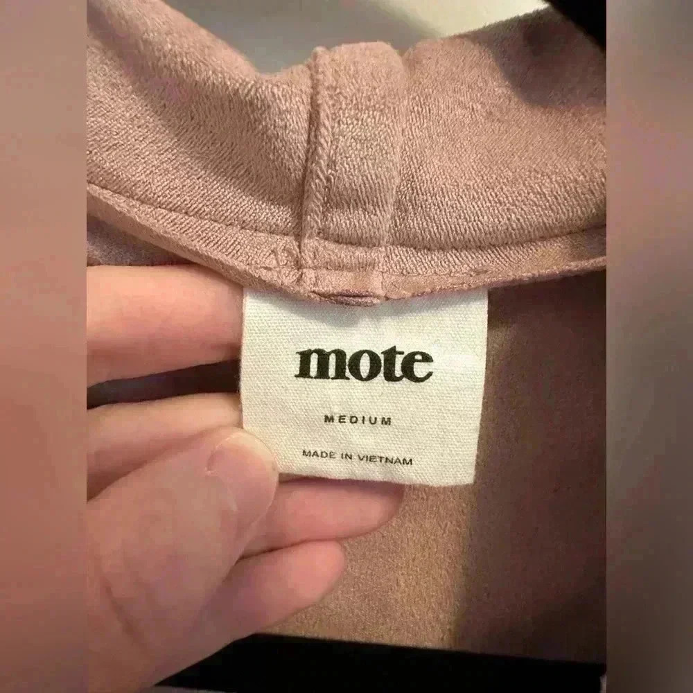 Mote Blush Pink Faux Suede Asymmetric Full-zip Raw Cut Lightweight Moto Jacket M - Picture 4 of 8